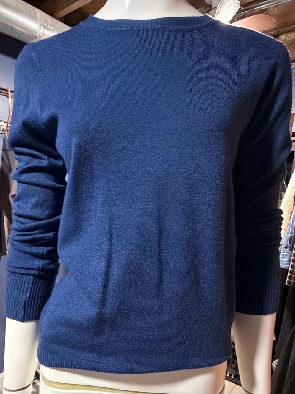 Emily Stacy Classic Midnight Blue Crewneck Jersey Top Size L